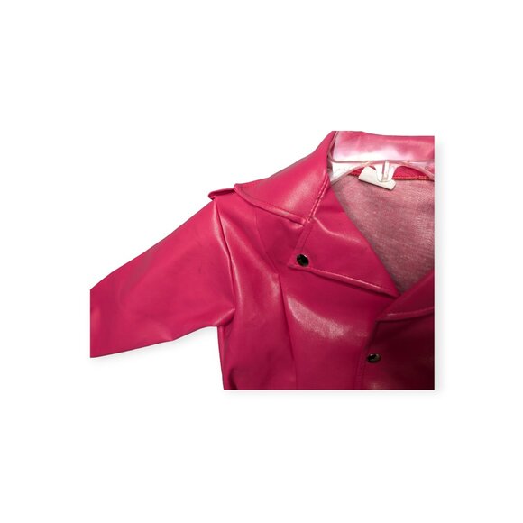 Kids Pink Faux Leather Jacket & Matching Hat Costume One Size 3-7 Years - Picture 2 of 8